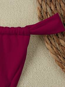 Bộ bikini nữ màu đỏ tía trơn, gợi cảm và thanh lịch, không dây, dành cho mùa xuân/hè, thích hợp cho bãi biển, kỳ nghỉ, tiệc tùng và hẹn hò. - Màu Đỏ Sâu - Xem 4