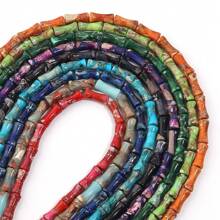 Approx. 32pcs Natural Bamboo Node-Shaped Imperial Jasper Beads, Multi-Styles, Retro Oil Painting Dark Color, DIY Craft Loose Spacer Beads, Suitable For Bracelet, Necklace, Jewelry, Pendant, Decoration Accessories