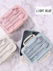 1 pieza, Lonchera de microondas con cuchara y palillos, recipiente de almacenamiento de alimentos y vajilla, fiambreras para la escuela, la oficina, la pesca y el camping