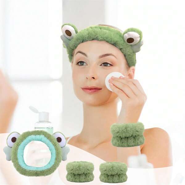 3 PiecesHeadband And Wristband Set -Elastic Headband,Cute Makeup Hair Band With Wristband For Women Face Washing Skincare Shower