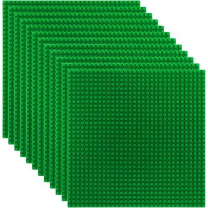 12 Pack Classic Baseplates, Building Base Plates Compatible With Most Standard Building Bricks, 10" X 10" Stackable Bases, Green