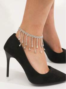 1PC Fashion Summer Beach Artificial Crystal Tassel Anklet For Women, Suitable For Beach, Party, Vacation