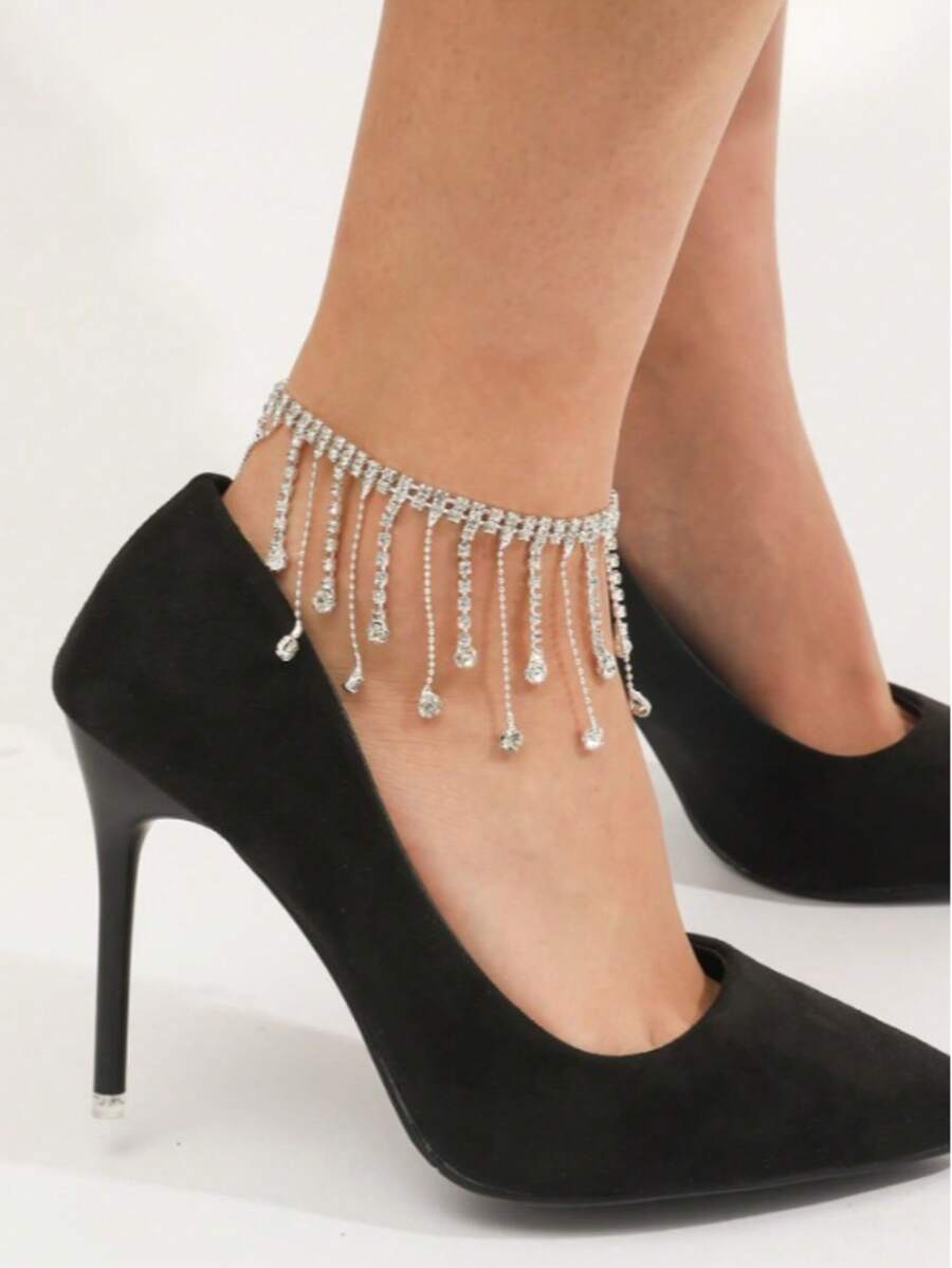 1PC Fashion Summer Beach Artificial Crystal Tassel Anklet For Women, Suitable For Beach, Party, Vacation