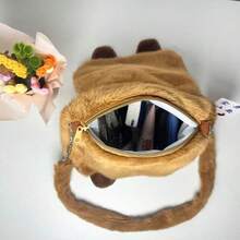 Mochila peluche Capibara para niños bonita con solapa pelo portátil multiuso accesorios escolares organización regalo original creativa para fiestas escolares colección adorable - Café integral - Ver 7