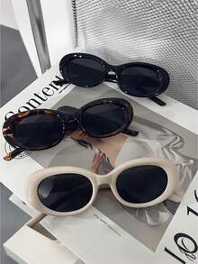 3 件装新款个性化热门女孩风格美式时尚眼镜，三星复古椭圆小框高端时尚眼镜，适合晚会、旅行、街拍等各种大型户外活动，送给女朋友、男朋友、情侣款椭圆形太阳镜 - 彩色 - 查看 12