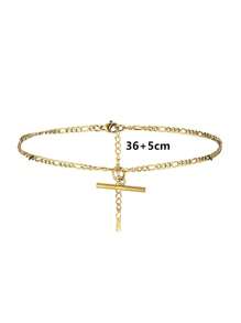 Collar colgante con cadena tipo de acero inoxidable a prueba de agua y sin desteñir, estilo vintage geométrico en forma de T, color dorado, adecuado para uso diario de mujeres
