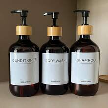 3pcs Refillable Shampoo, Conditioner, Body Wash Dispenser Bottles With Pump, Bathroom Lotion Dispenser Container With Waterproof Labels, 500ml/16.9oz Bathroom Accessories