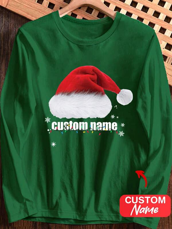 Plus Customizable Name Christmas Basic Long Sleeve Home T-Shirt A132, Fall, Cozy