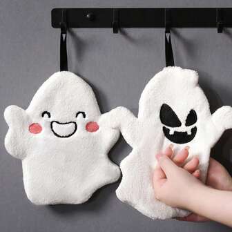 1pc Ghost Shaped Hand Towel, Thick Hanging Cute Absorbent Hand Towel