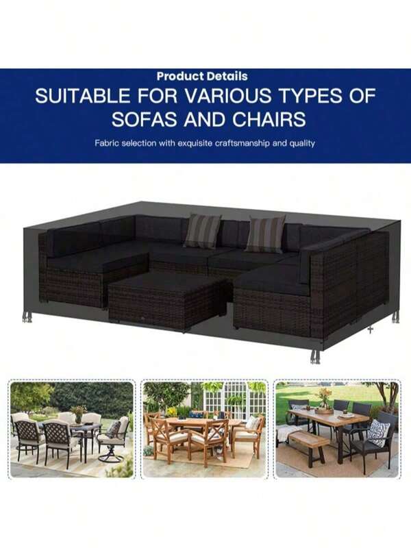 1 pieza Cubierta para muebles de jardín exterior, hecha de material impermeable plateado de 210D/420D, a prueba de polvo y nieve para todas las estaciones, adecuada para patios exteriores, 124*70.87*29.13 pulgadas