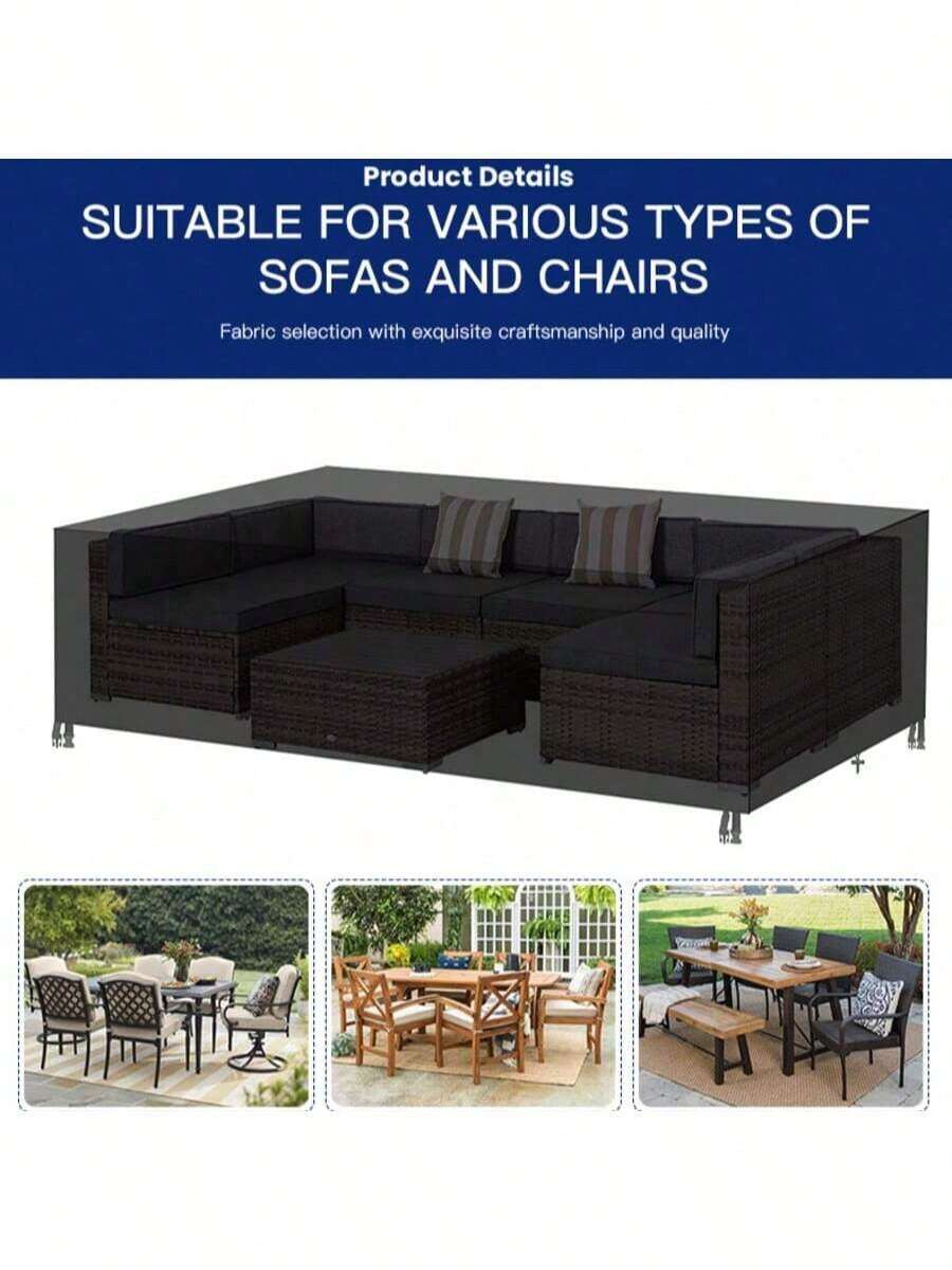1pc Outdoor Garden Furniture Cover, Made Of 210D/420D Silver-Coated Waterproof Material, Dust And Snow Proof For All Seasons, Suitable For Outdoor Patio, 124*70.87*29.13in