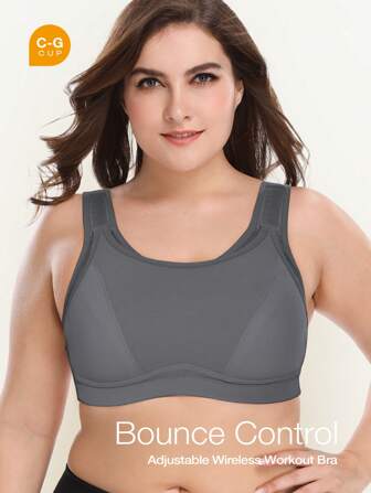 Wingslove Plus Size Sports Bra For Women, Wireless, Non-Padded, Full Coverage With Adjustable Straps & Wide Shoulder Straps, High Impact Support For Large Busts, Comfortable Workout Bra For Yoga, Fitness & Gym