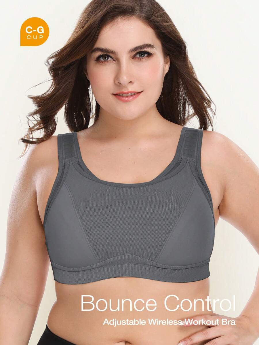 Große Größen Sport-BH für Damen, kabellos, ungefüttert, Volldeckung mit verstellbaren Trägern und breiten Schulterträgern, Hoher Halt für große Büste, bequemer Trainings-BH für Yoga, Fitness und Gym