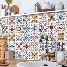 24PCS- Nrdic Bohemian Style Home Tile, Self-Adhesive Wall Stickers, Peel And Stick Wallpaper, Kitchen Bathroom Bedroom Living Room Dining Room, Waterproof, Oil And Moisture Proof, Decorative Tile Stickers, Wall Renovation Floor Stickers For Home Decor