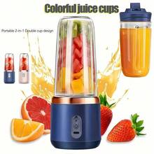 1 Portable Dual-Cup Electric Juicer, Blender, Mini Wireless Portable, Suitable For Home And Outdoor Travel, USB Charging, 6-Blade Gift Juicer, Multi-Functional Juicer, Kitchen Accessory - 彩色 - 查看 1