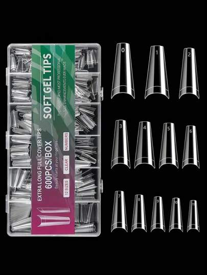 600PCS Half Cover Coffin Nail Tips 12 Size Half Cover Acrylic False Nail Tips With For Nail Tips Art Salons And Home DIY