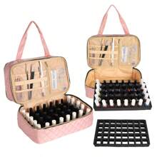 Pink Nail Polish Organizer Bag Double Layer Nail Storage Bag 40 Bottles Multifunction Cosmetic Bag