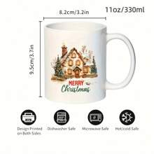 1 Stück rustikale Weihnachtshaus Keramiktasse - große isolierte Kaffeetasse mit Griff, wiederverwendbare Feiertags-Teetasse, perfektes Geschenk für Männer & Frauen, einzigartiges Geschenk für Wichteltausch, spülmaschinenfest, Heim- & Küchendekoration