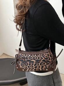 1 件复古蝴蝶结装饰单肩腋下法棍包，适合约会、郊游、聚会