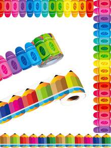 2pcs-59 Feet Pencil Crayon Bulletin Board Border Roll, Approx. 7.5cm Wide For Classroom Decorative Reusable Vibrant Rainbow Border For Chalkboards, Whiteboards, Doors For Teachers, School Supplies, Back To School Decorations. - Multicolor - View 8