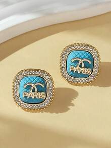 2 piezas Aretes con letra de rhinestone elegantes y de lujo, diseño personalizado, nueva colección 2025 - carta - Ver 16