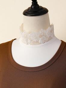 1 件/2 件/3 件/4 件女士蕾丝领，纯色立领基础衬衫，可爱花卉荷叶边假领，白色/黑色/灰色/杏色