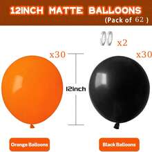 62 buc baloane de Halloween set baloane negre și portocalii baloane din latex de 12 inch baloane de petrecere cu heliu îngroșate pentru Halloween, nuntă, petrecere de ziua de naștere ghirlandă arc de baloane decorare