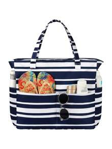 1 件时尚图案女士沙滩包 - 多口袋大沙滩包多功能大容量手提包带湿袋，防水防沙带拉链海滩度假包、泳池包、护理包、周末包、健身包、杂货包、日常包女士理想礼物