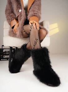 Damen Schneestiefel in einfarbig 2025 Neu Herbst/Winter rutschfest Schlüpfen Pelzig Kunstfuchs Thermofutter Dick Warm Modisch Schlicht Sexy Schlank Plüsch Damenschuhe, Große Größen