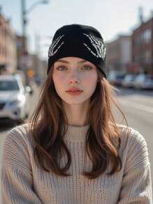 1 Peça Gorro de Malha com Caveira Masculino, Estilo de Rua Esqueleto Outfit de Outono
