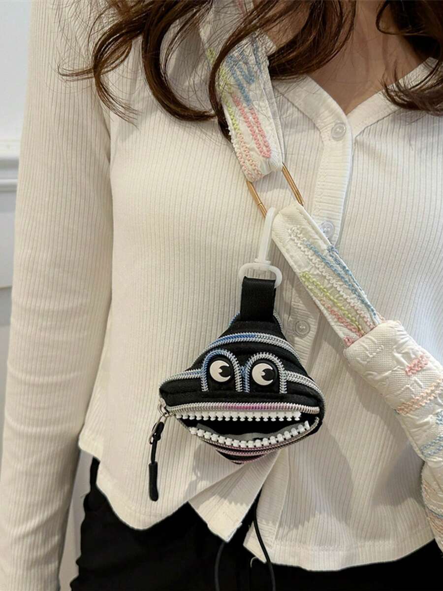 时尚新款耳机吊坠包个性怪物拉链创意零钱包钥匙口红迷你小号羊角面包包女士钱包迷你钱包钱包旅行钱包硬币钱包腕带钱包