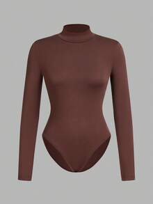 2 Stücke Frauen Rollkragen Langarm Bodysuit, vielseitiger Lässig Bodysuit für Herbst/Winter, Schwarz/Braun Langarm Bodysuit