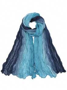 1件装女士渐变褶皱围巾披肩，亲肤柔软褶皱薄款颈部围脖透气纱巾，多功能麻花针织褶皱效果保暖围巾，适合搭配连衣裙 - 彩色 - 查看 2