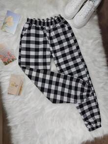 Checkered Jogger Pants Fashion Blogger - White - View 1