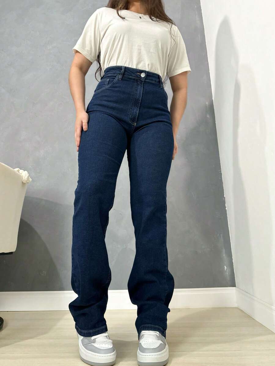 WOMEN'S WIDE LEG JEANS HIGH WAIST PREMIUM BUTT LIFT Casual Jeans Double-Waisted Jeans Holiday Evening Daily Birthday Party Formal & Evening - 深色水洗藍 - 查看 1