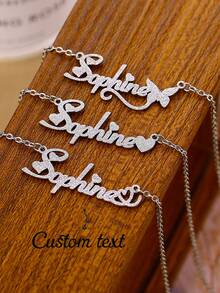 Personalized Matte Butterfly Name Necklace, Unisex Customized Name Necklace, Stainless Steel Handwritten Letter Pendant, Handmade Couple Necklace, Wedding Anniversary Gift, Thanksgiving, Christmas, Unique Gift For Girlfriend - Silver Frosted-heart - View 1