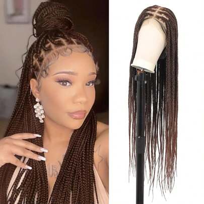 360° HD Full Lace Braid Wig Handmade Crochet Knotless Box Braid Wig With Baby Hair Natural 36 Inch Full Lace Braid Wig For Women Synthetic Wig Daily Holiday Party Use