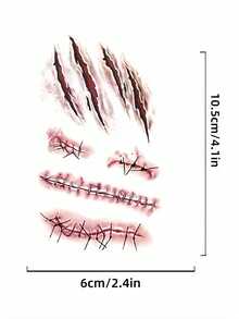 24 Sheets Halloween Zombie Temporary Tattoos, Waterproof Realistic Sutured Wound Scar Fake Blood Tattoo, Prank Makeup April Fools' Day Fun Cosplay Face Tattoo For Men Women Halloween Party Festival - Multicolor - View 8