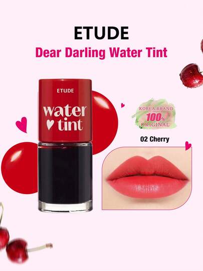  ETUDE HOUSE Dear Darling Water Tint #02 Cherry, Bright Vivid Color, Long-Lasting Not Fade, Non-Stick Cup, Moisturizing Hydrating Lip Tint, Lightweight Texture, Glossy Finish, For Women Daily Use, K-Beauty, Korean Makeup, GIFT 9g/0.31oz