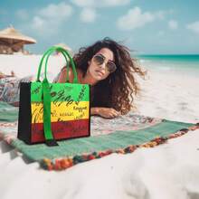 Women's Canvas Tote Bag Ribbon Beach Bag Jamaican Reggae Party Bag - 關於 - 查看 5