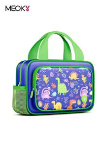 Meoky isolierte Lunchbox - 1 Stück große Kapazität Thermotasche mit seitlicher Netztasche, süßes Cartoon-Design, wiederverwendbare Bento Lunch-Tragetasche hält Essen warm & frisch, ideal für Schule, Picknick & Reisen