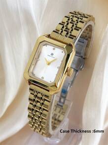 Pablo Raez 1pc Ladies Vintage Watch 18K Gold Jewelry Stainless Steel Bracelets Chain Summer Accessories Wristwatch Silver Color Non Tarnish Top Level AAA Original Charming Hours High Quality Women Watch Luxury Dress Watch IPS Plated Elegant Brand New Rectangle Gorgeous Design Quartz Watch