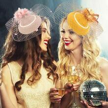 Ibeauti Fascinator Hats With Screentouch Lace Gloves Set Women Tea Party Cocktail Wedding Derby Headwear Short Gloves - 01 Vàng - Xem 7