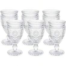6 Pack Wine Glasses Goblets 10 Oz Vintage Water Glasses Romantic Mixed Drink Glasses For Party Daily Use - Clear - 查看 1