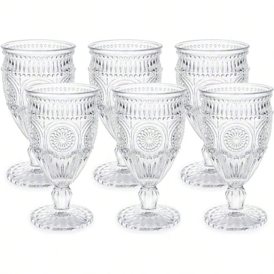 6 Pack Wine Glasses Goblets 10 Oz Vintage Water Glasses Romantic Mixed Drink Glasses For Party Daily Use - Clear - 查看 1