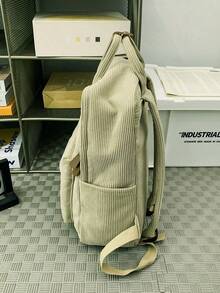 Mochila de pana pequeña para estudiantes universitarios/secundaria, mochila informal ligera para niñas/niños, cabe computadora portátil de 14 pulgadas, bolso de viaje - Caqui - Ver 9