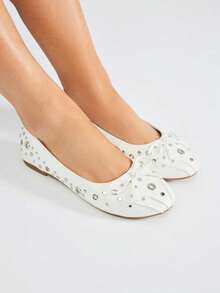 So Me Ameliem Edgy Ballet Slipper Flat With Bow  Y2K  Elegant    Bow    Ballet  Holiday  Wedding  Party  Office    Summer/ Fall - 白色 - 查看 2