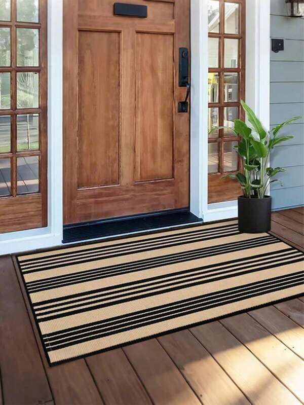 1pc Striped Crystal Velvet Doormat, Dirt-Resistant & Easy To Clean Mat With Bound Edges, Dotted Bottom Design, Suitable For Entryway, Hallway, Kitchen