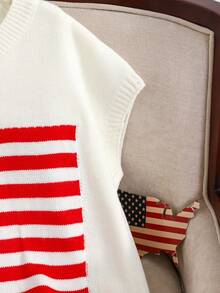 7月4日加大码美国国旗印花针织毛衣 - 白色 - 查看 5