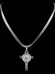 Colar com pingente de cruz cristã de Jesus CSPB INRI para mulheres e homens, corrente religiosa de aço inoxidável de São Bento